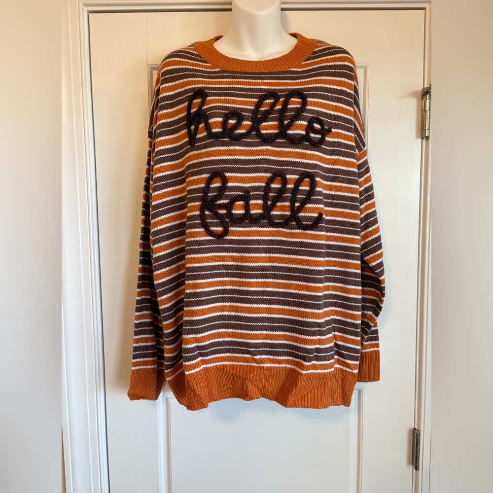 Haptics NWT Striped 'Hello Fall' Sweater - Orange and Brown